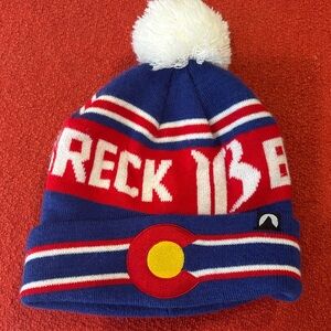 Blue and Red Breckenridge Beanie with Pom